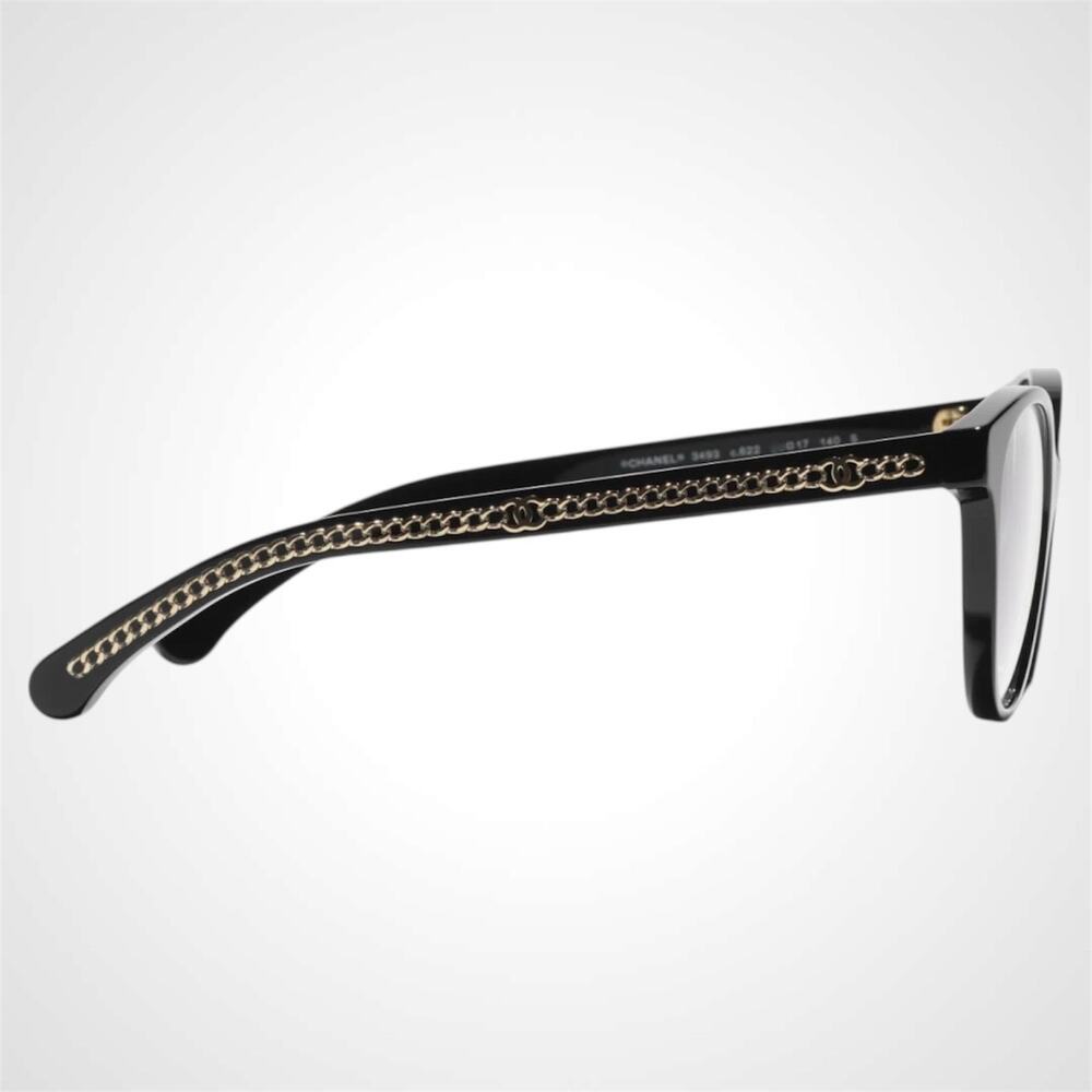 New CHANEL Eyeglasses Black Gold Pantos Rx-able 52-17-140mm - Picture 2 of 5